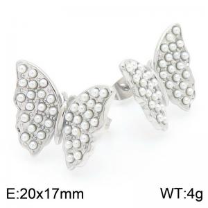 French Retro Autumn and Winter Series Niche Butterfly Fashion Pearl Earrings Silver Color - KE115951-KFC