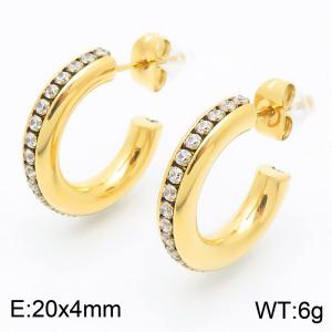 French fashion titanium steel C-shaped diamond studded earrings - KE115963-KFC