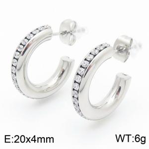 French fashion titanium steel C-shaped diamond studded earrings - KE115964-KFC