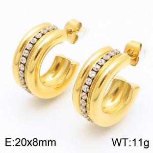 French fashion titanium steel C-shaped double tube diamond studded earrings in the middle - KE115965-KFC