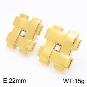 Fashion Jewelry Women's Square Geometric Well Grid Hollow Stud Earrings Simple Zircon Earrings - KE115978-GC