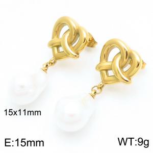 Fashion Simple Stainless Steel Pearl Pendant Drop Dangle Earrings for Women Jewelry Birthday Party Gift - KE115979-GC