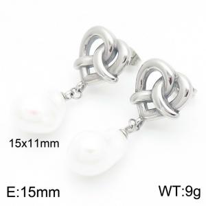 Fashion Simple Stainless Steel Pearl Pendant Drop Dangle Earrings for Women Jewelry Birthday Party Gift - KE115980-GC