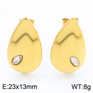 Bohemian 18K Gold Minimalist Water Drop Shaped Stainless Steel Ear Stud Creative Ladies Earrings Wholesale - KE115982-GC