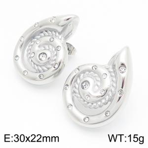 Fashionable and personalized Ins style stainless steel creative spiral conch droplet shaped inlaid diamond temperament silver earrings - KE116079-KFC