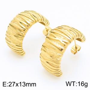 European and American fashion stainless steel creative design wrinkled geometric texture C-shaped jewelry charm gold earrings - KE116080-KFC