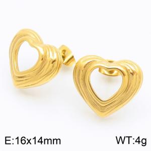 Women Gold-Plated Stainless Steel Retro Love Heart Earrings - KE116084-GC