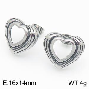 Women Stainless Steel Retro Love Heart Earrings - KE116085-GC