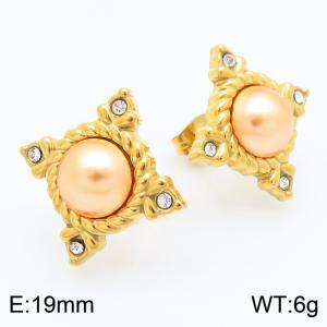 Women Gold-Plated Stainless Steel&Pink Pearl Earrings - KE116086-GC