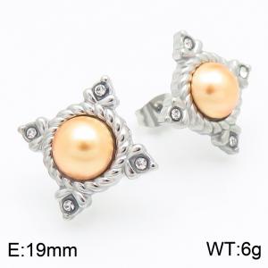 Women Stainless Steel&Pink Pearl Earrings - KE116087-GC