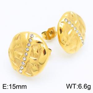 Women Gold-Plated Stainless Steel&Rhinestones Round Earrings - KE116088-GC