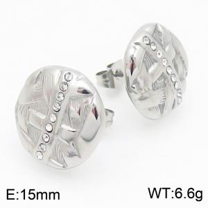 Women Stainless Steel&Rhinestones Round Earrings - KE116089-GC