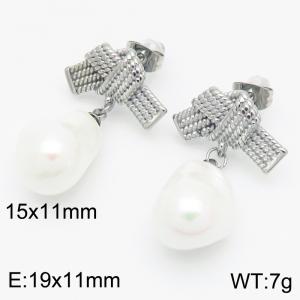 Women Stainless Steel&Pearl Rope Knot Earrings - KE116092-GC