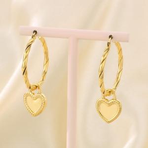 Fashionable and minimalist stainless steel heart-shaped round earrings for women - KE116121-Z