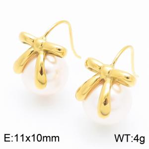 Women Gold-Plated Stainless Steel&Pearl Hair Tie Earrings - KE116140-KFC