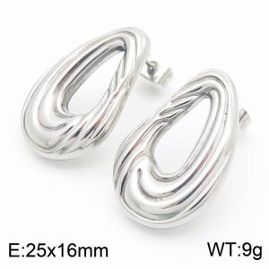 Stainless steel creative hollow irregular stripes droplet shaped fashionable and atmospheric charm silver earrings - KE116143-GC