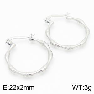 European and American fashion personality stainless steel creative bamboo hollow circular temperament versatile silver earrings - KE116144-KFC