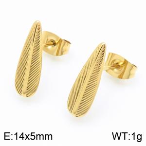 Gold Color Leafage Stainless Steel Stud Earrings For Women - KE116189-KFC