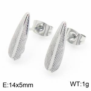 Silver Color Leafage Stainless Steel Stud Earrings For Women - KE116190-KFC