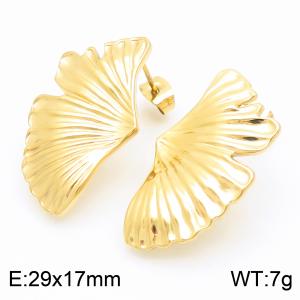 Gold Color Leafage Flower Stainless Steel Large Stud Earrings For Women - KE116191-KFC