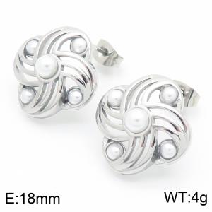 Silver Color Shell Imitation Pearl Spiral Whirlwind Shape Stainless Steel Stud Earrings For Women - KE116194-KFC