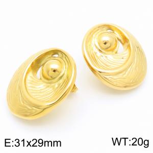 Gold Color Irregular Surface Oval Stainless Steel Large Stud Earrings For Women - KE116197-KFC