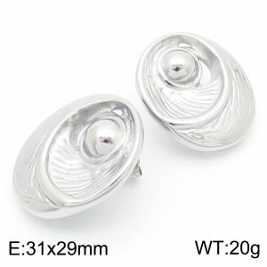 Silver Color Irregular Surface Oval Stainless Steel Large Stud Earrings For Women - KE116198-KFC