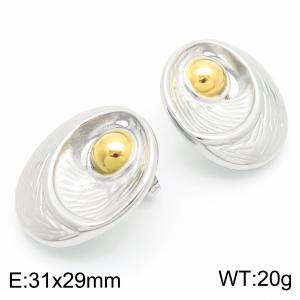 Gold Silver Color Irregular Surface Oval Stainless Steel Large Stud Earrings For Women - KE116199-KFC