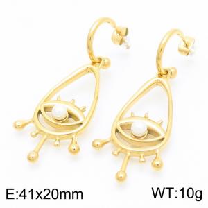 European and American fashion personality stainless steel creative oval hollow devil's eye temperament long tassel gold earrings - KE116259-GC