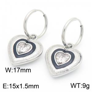 European and American fashion personality stainless steel creative diamond studded oil drop heart-shaped pendant temperament silver earrings - KE116262-GC