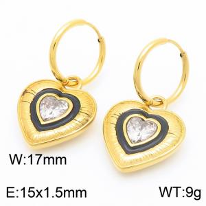 European and American fashion personality stainless steel creative diamond studded oil drop heart-shaped pendant temperament gold earrings - KE116263-GC