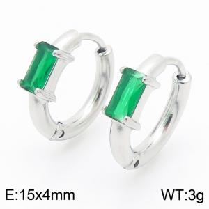 European and American fashion personality stainless steel rectangular inlaid with green diamonds temperament silver circle earrings - KE116268-GC