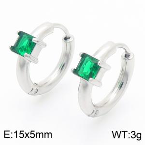 European and American fashion personality stainless steel square inlaid with green diamonds temperament silver circle earrings - KE116269-GC