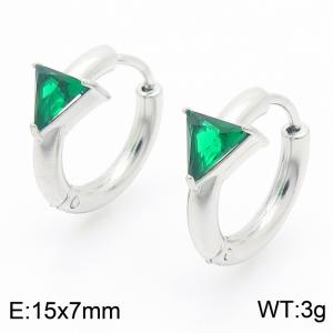 European and American fashion personality stainless steel triangle inlaid with green diamonds temperament silver circle earrings - KE116270-GC