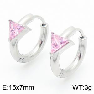 European and American fashion personality stainless steel triangle inlaid pink diamond temperament silver circle earrings - KE116271-GC