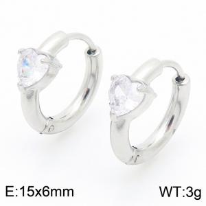 European and American fashion personality stainless steel heart-shaped inlaid transparent diamond temperament silver circle earrings - KE116272-GC