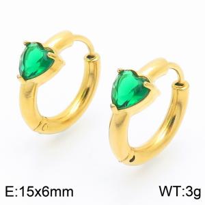 European and American fashion personality stainless steel heart-shaped inlaid with green diamonds temperament gold circle earrings - KE116274-GC