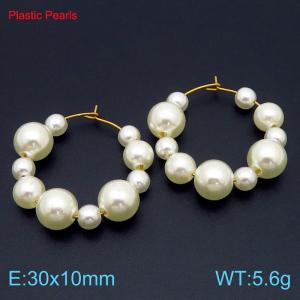 30x10mm Fashion Pearl Accessories Women's Earrings Round Beads Stainless Steel Women's Jewelry - KE116275-Z