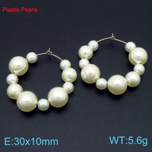 30x10mm Fashion Pearl Accessories Women's Earrings Round Beads Stainless Steel Women's Jewelry - KE116276-Z