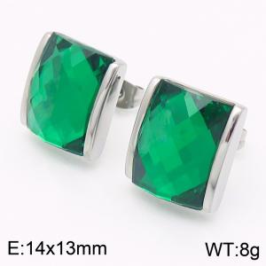 Green crystal glass Square Stainless Steel Earrings in Steel Color - KE116281-GC