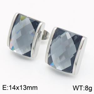 Ink colored crystal glass square stainless steel steel earrings in steel color - KE116282-GC