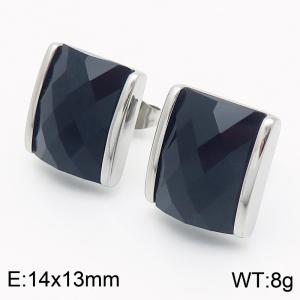 Black crystal glass Square Stainless Steel Earrings in Steel Color - KE116285-GC