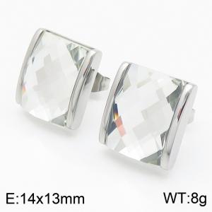 White crystal glass Square Stainless Steel Earrings in Steel Color - KE116287-GC