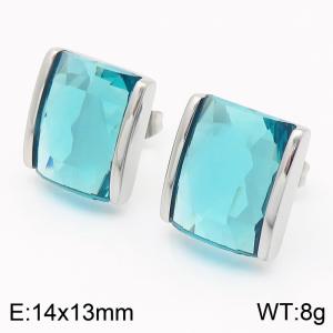 Light blue crystal glass square stainless steel earrings in steel color - KE116288-GC