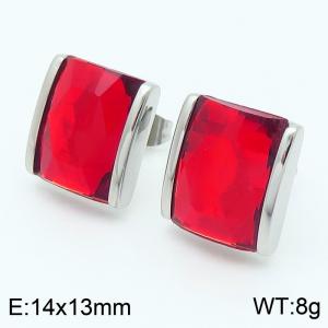 Red crystal glass Square Stainless Steel Earrings in Steel Color - KE116289-GC