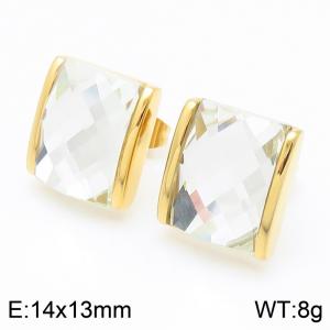 White crystal glass Square Stainless Steel Gold Earrings - KE116294-GC