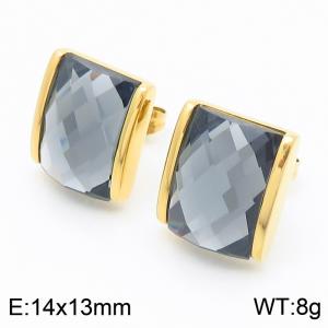 Ink colored crystal glass square stainless steel gold earrings - KE116295-GC