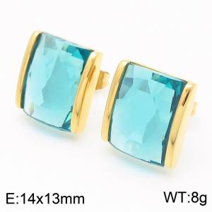 Light blue crystal glass square stainless steel gold earrings - KE116298-GC