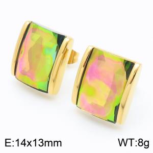 Aurora colored crystal glass square stainless steel gold earrings - KE116300-GC