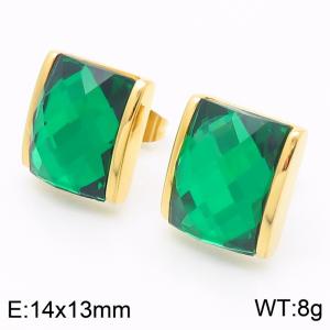 Green crystal glass Square Stainless Steel Gold Earrings - KE116301-GC